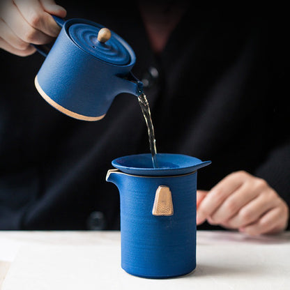 Chinese Blue Tea Set With Golden Handle