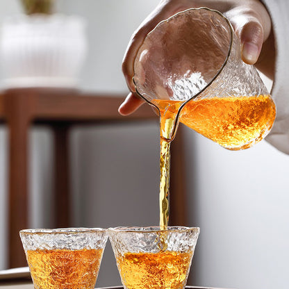 Ice Block Glass Tea Set With Golden Rim