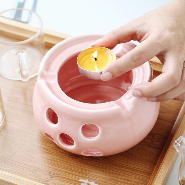 Glass Tea Set With Pink Porcelain Warmer