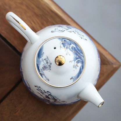 Chinese Sea Wave Teapot With Golden Rims