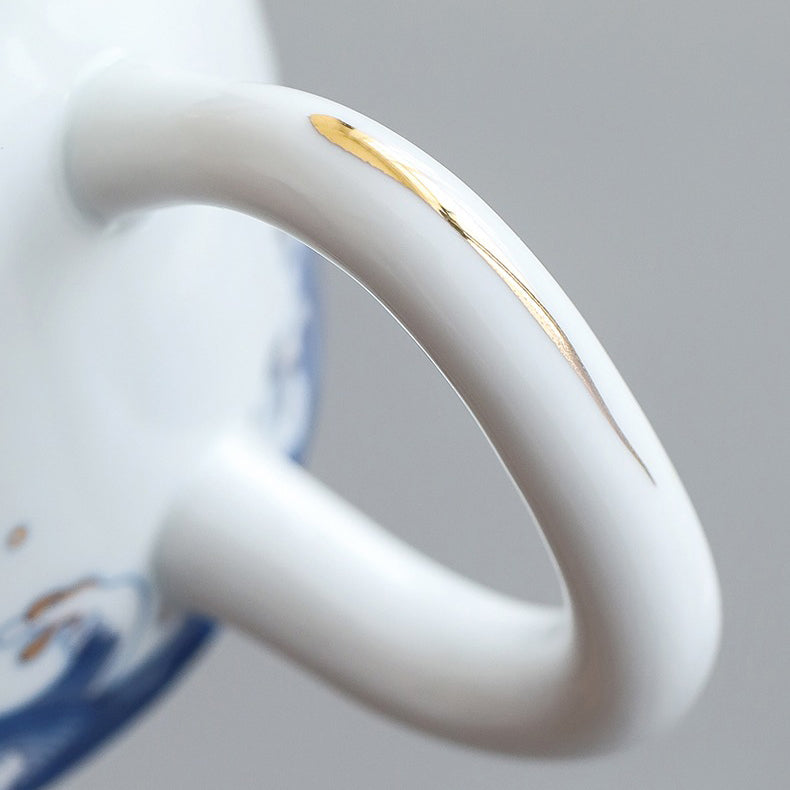 Chinese Sea Wave Teapot With Golden Rims