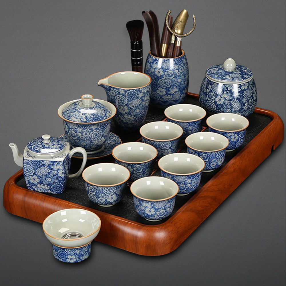 Ruyao Blue And White Flower Tea Set