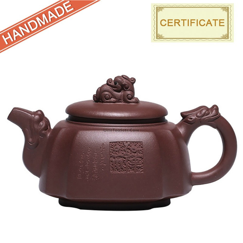 Yixing Purple Clay Dragon Square Teapot