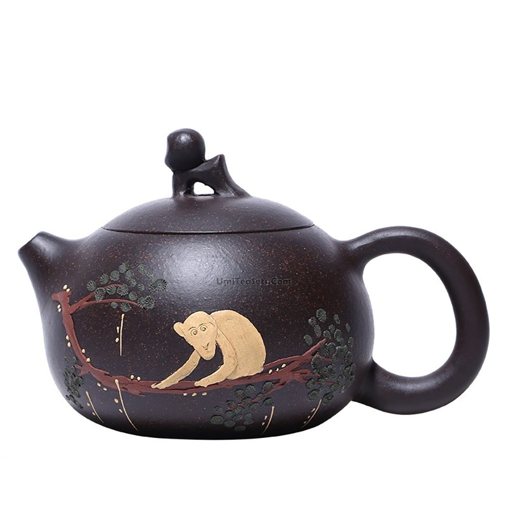 Yixing Black Golden Clay Monkey Pine Teapot