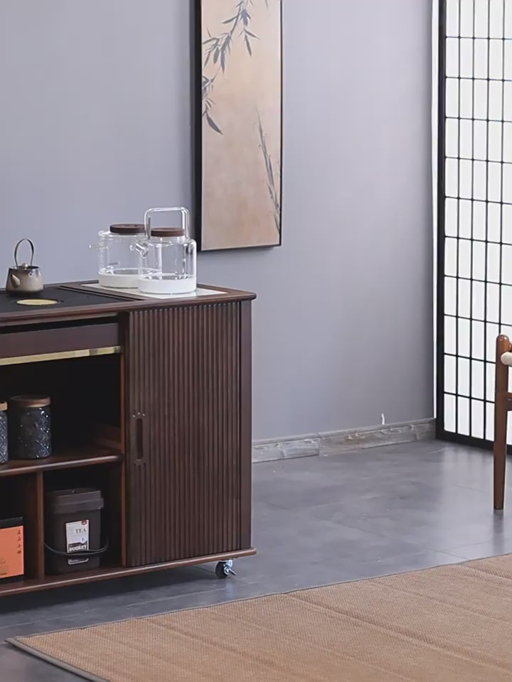 Movable Tea Table With Black Stone Tea Tray