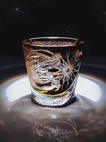 Edo Kiriko Handcrafted Midnight Dragon Whisky Glass Tea Cup