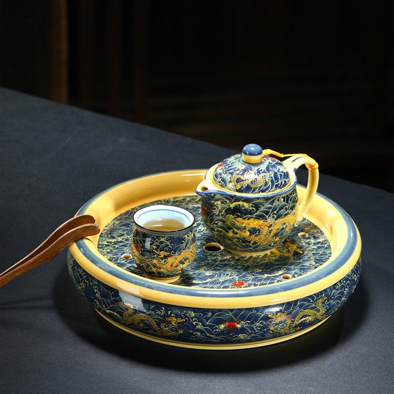 Jingdezhen Double Wall Dragon Tea Set With Tea Tray