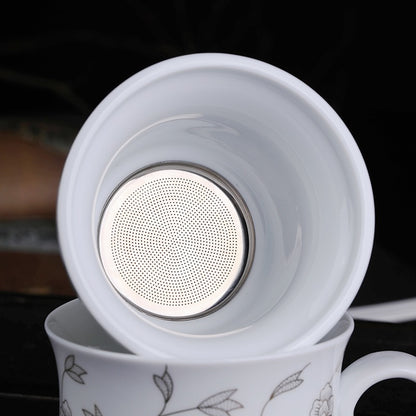 Floral Leaf Chinese Tea Cup With Lid And Saucer