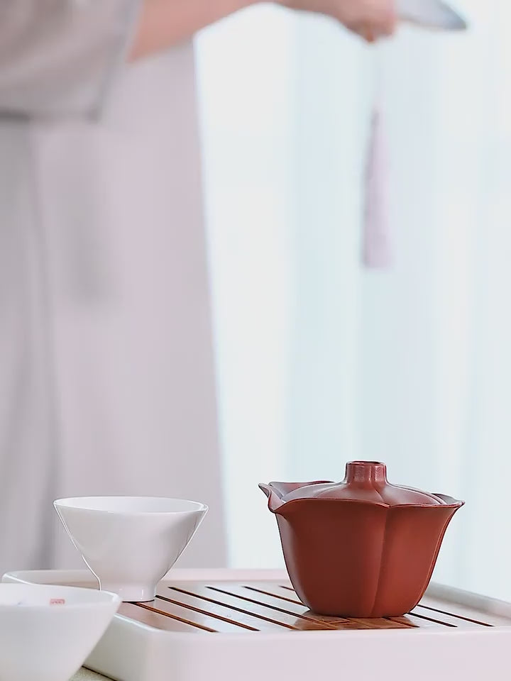 Yixing Red Clay Lotus Gaiwan Teapot