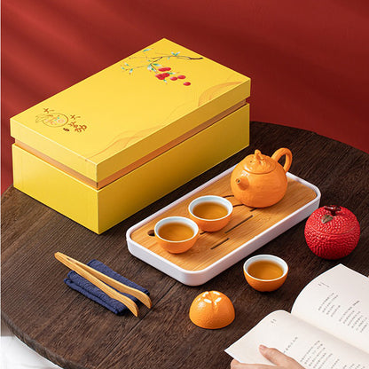 Chinese Fruit Tea Set With Tea Tray