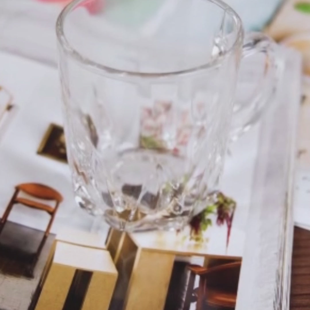 Set of Two - Diamonds Glass Tea Cup With Handle