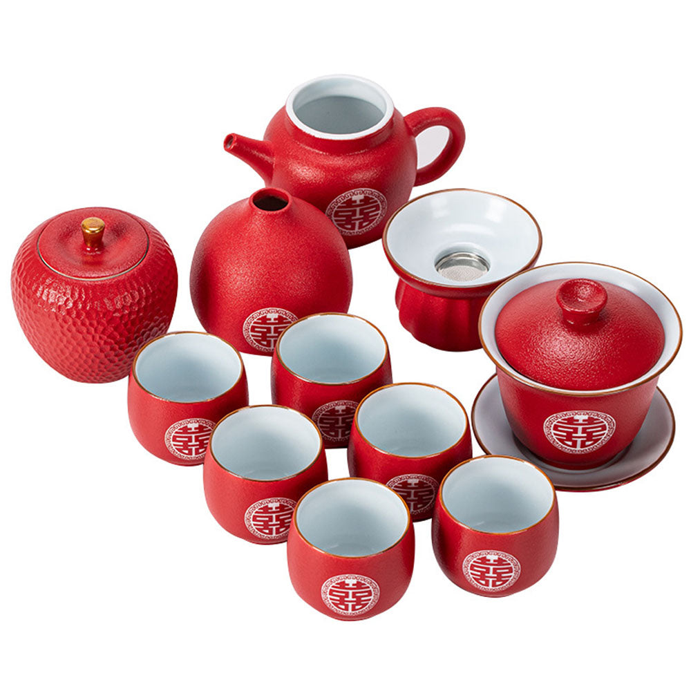 Chinese Double Happiness Red Wedding Tea Set