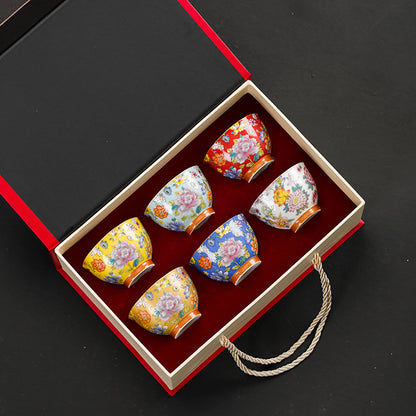 Six Color Enamel Color Kung Fu Tea Set (Set of 6)