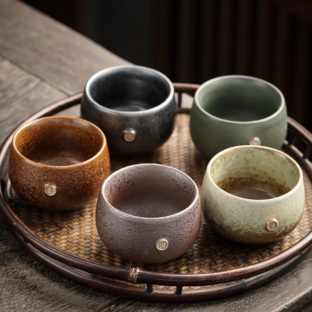 Coarse Pottery Kiln Alteration Kung Fu Tea Cup (Set of 5)