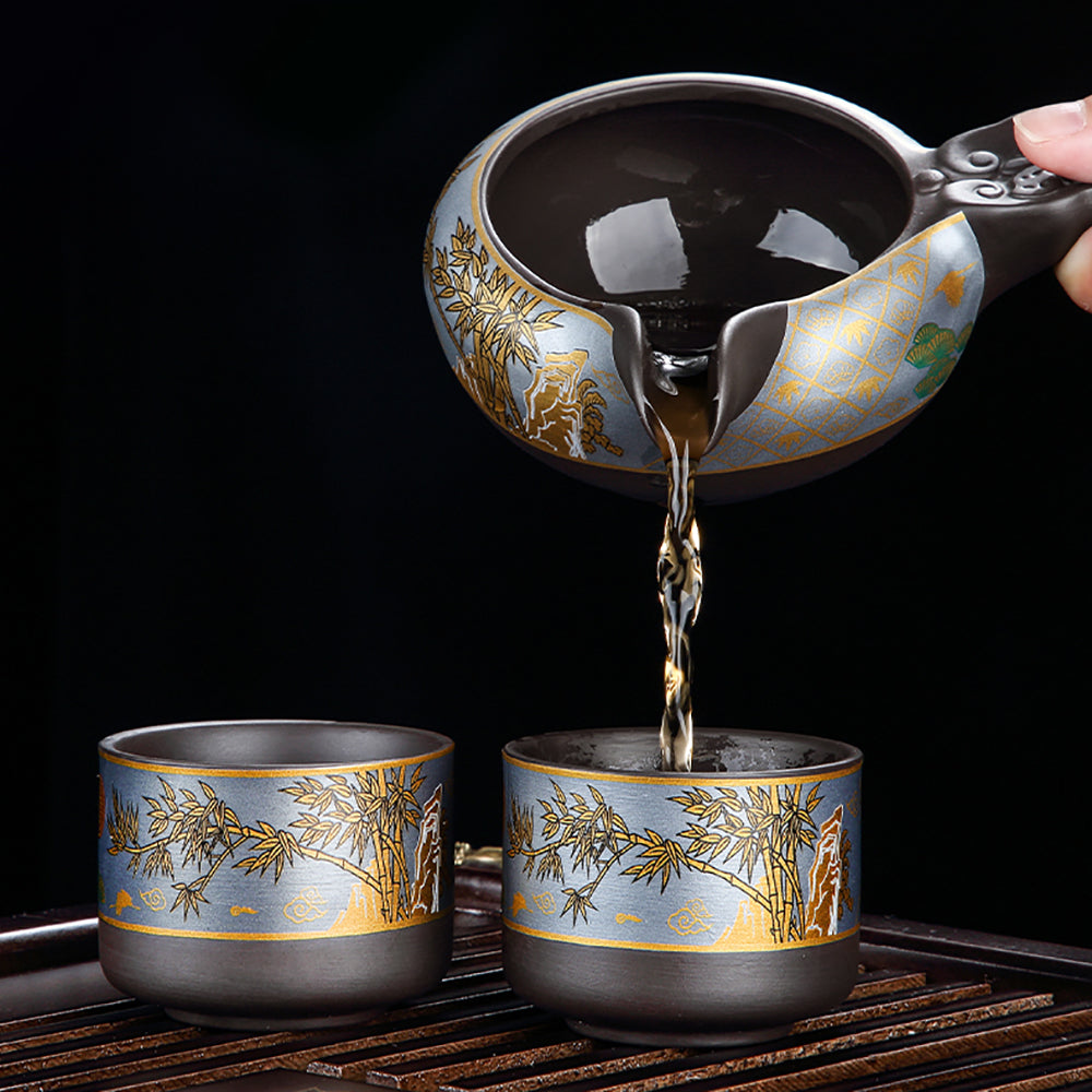 Marbling Modern Tea Set With Bamboo Stand – Umi Tea Sets