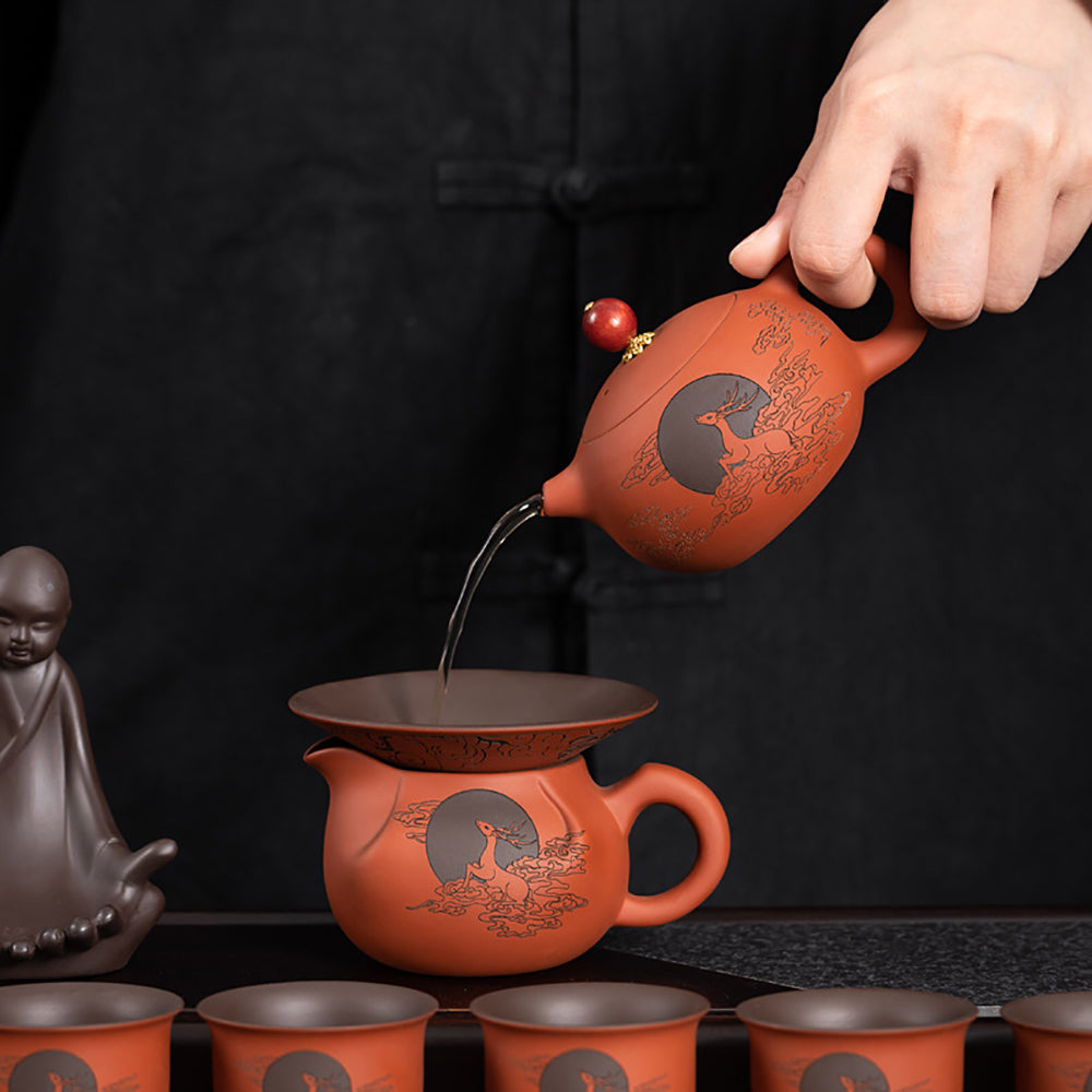 Yixing Clay Cloud Deer Tea Set