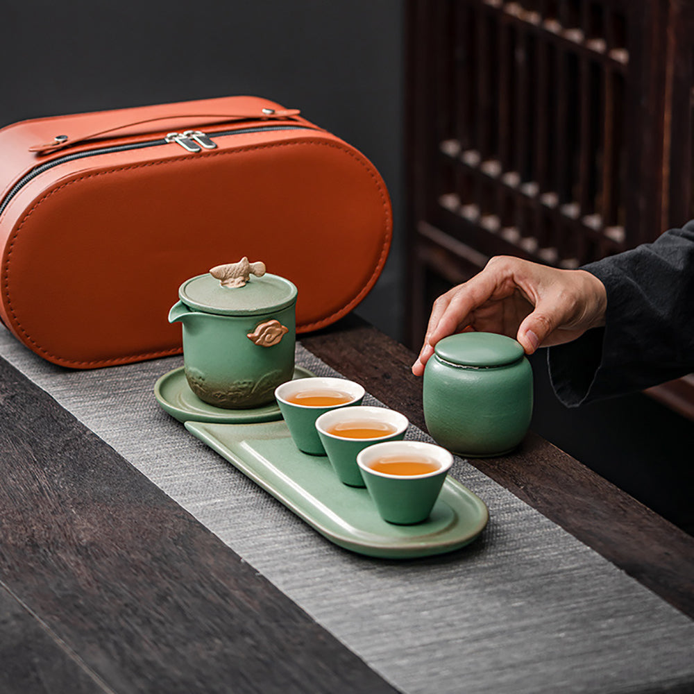 Portable Goldfish Kung Fu Tea Set With Bag