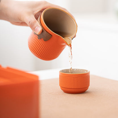 Orange Stoneware Portable Kung Fu Tea Set