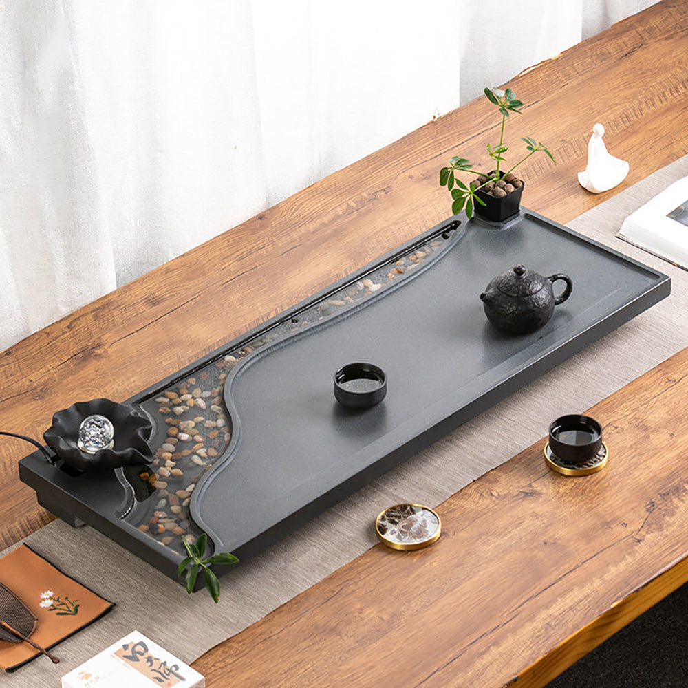 Zen Mist And Waterflow Black Stone Tea Tray – Umi Tea Sets