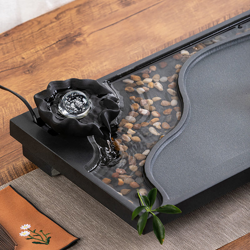 Zen Mist And Waterflow Black Stone Tea Tray – Umi Tea Sets