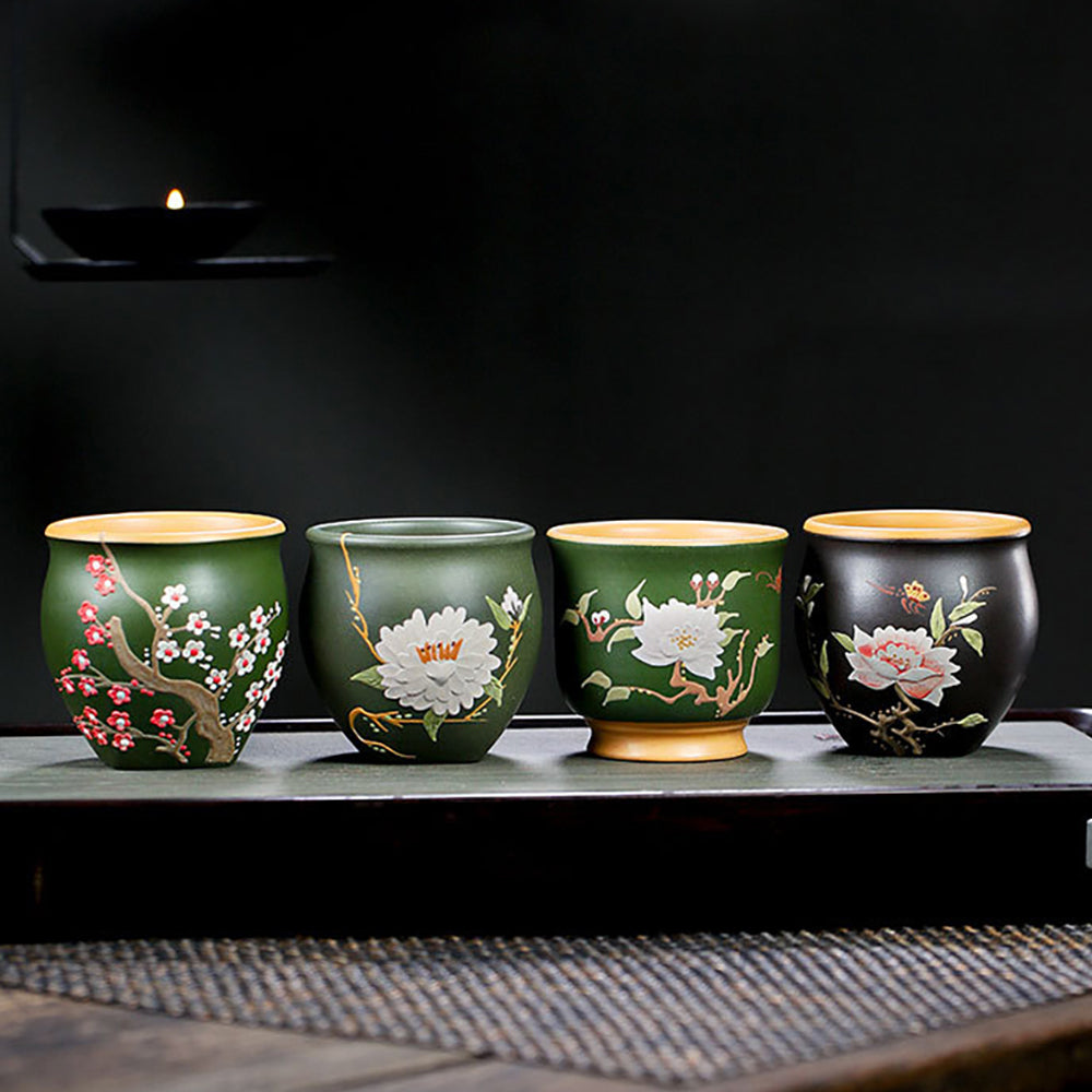 Handpainted Ceramic Tea Cups Set of 6 Cups & Coffee Mug 'Floral' (180 ML)