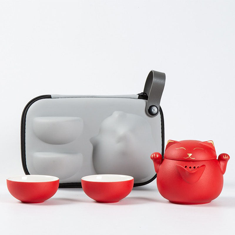 Cute Cat That Attracts Wealth Travel Tea Set – sheamenceramic