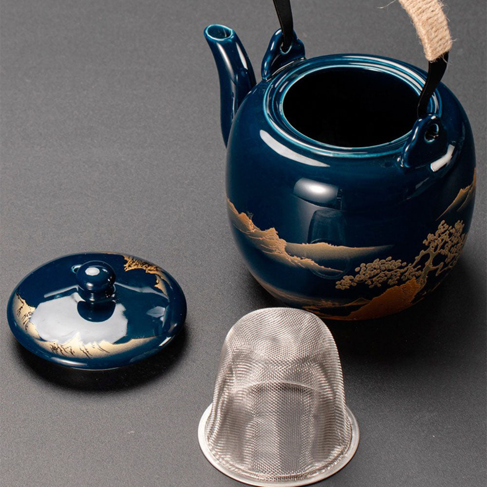 Japanese Blue Landscape Tea Set With Tray