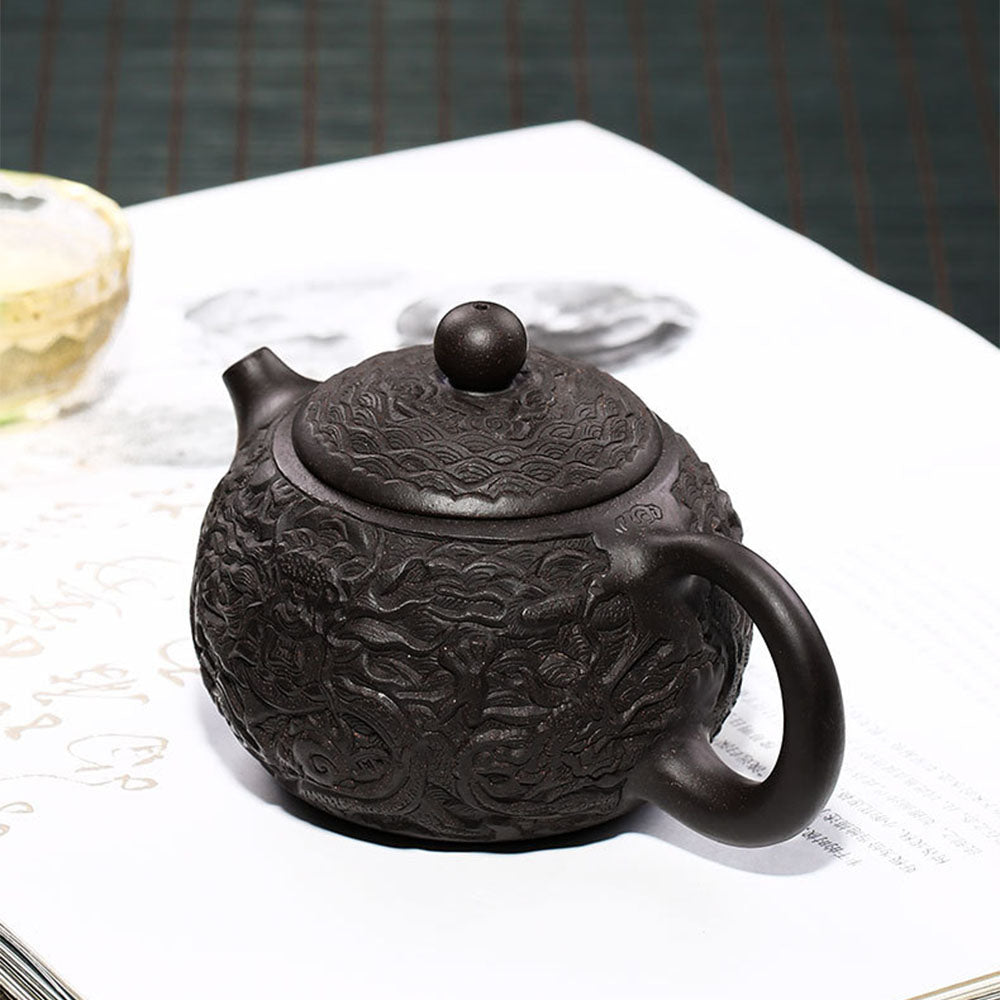 Black Dragon Shipiao Teapot, Flat Lid, Wuhui Heini Clay 180ml