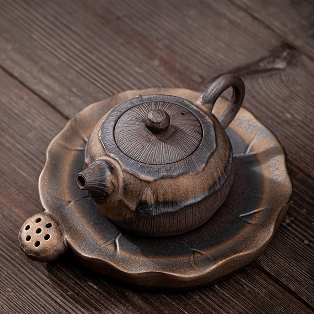 Japanese Iron Glazed Lotus Teapot