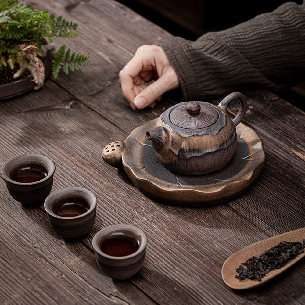 Japanese Iron Glazed Lotus Teapot