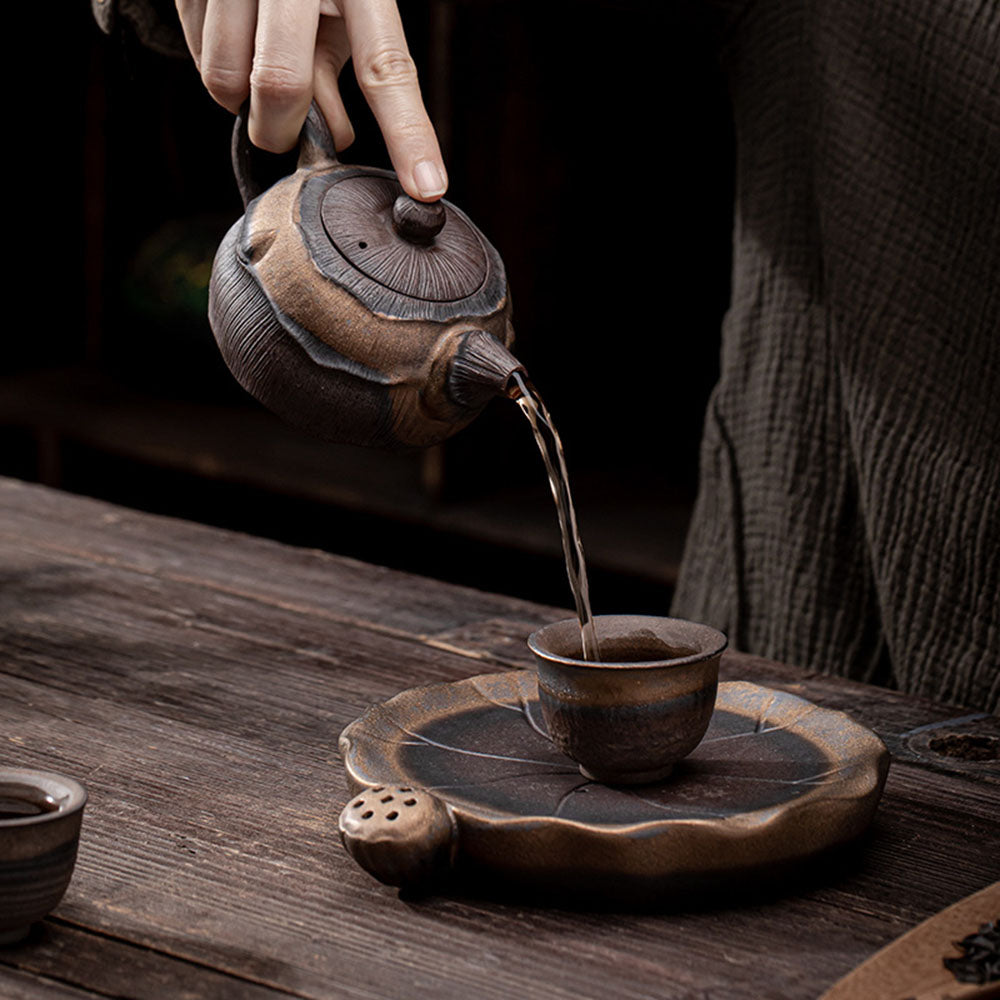 Japanese Iron Glazed Lotus Teapot