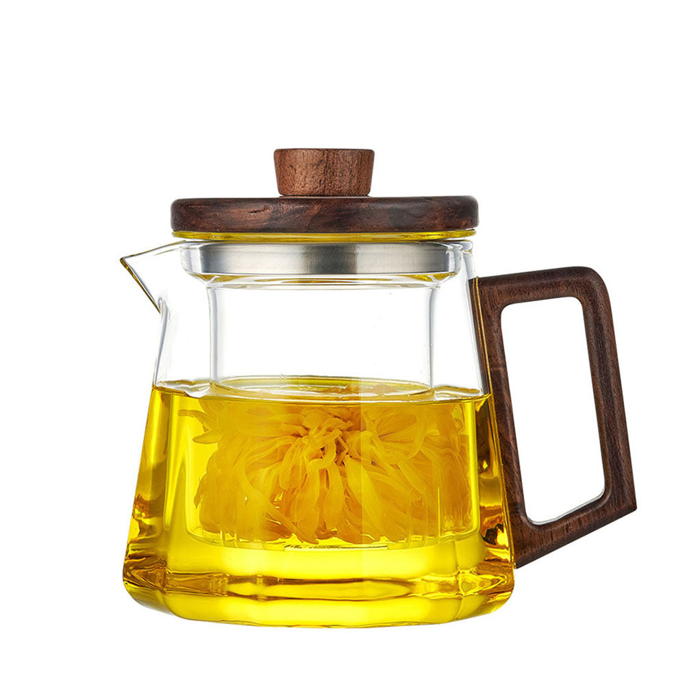 Blossom - Thickened High-grade Borosilicate Glass Heat-Resistant Teapot  With Wooden Handle