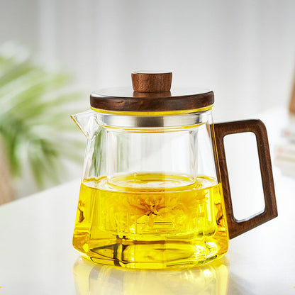 Thickened Glass Wooden Handle Teapot