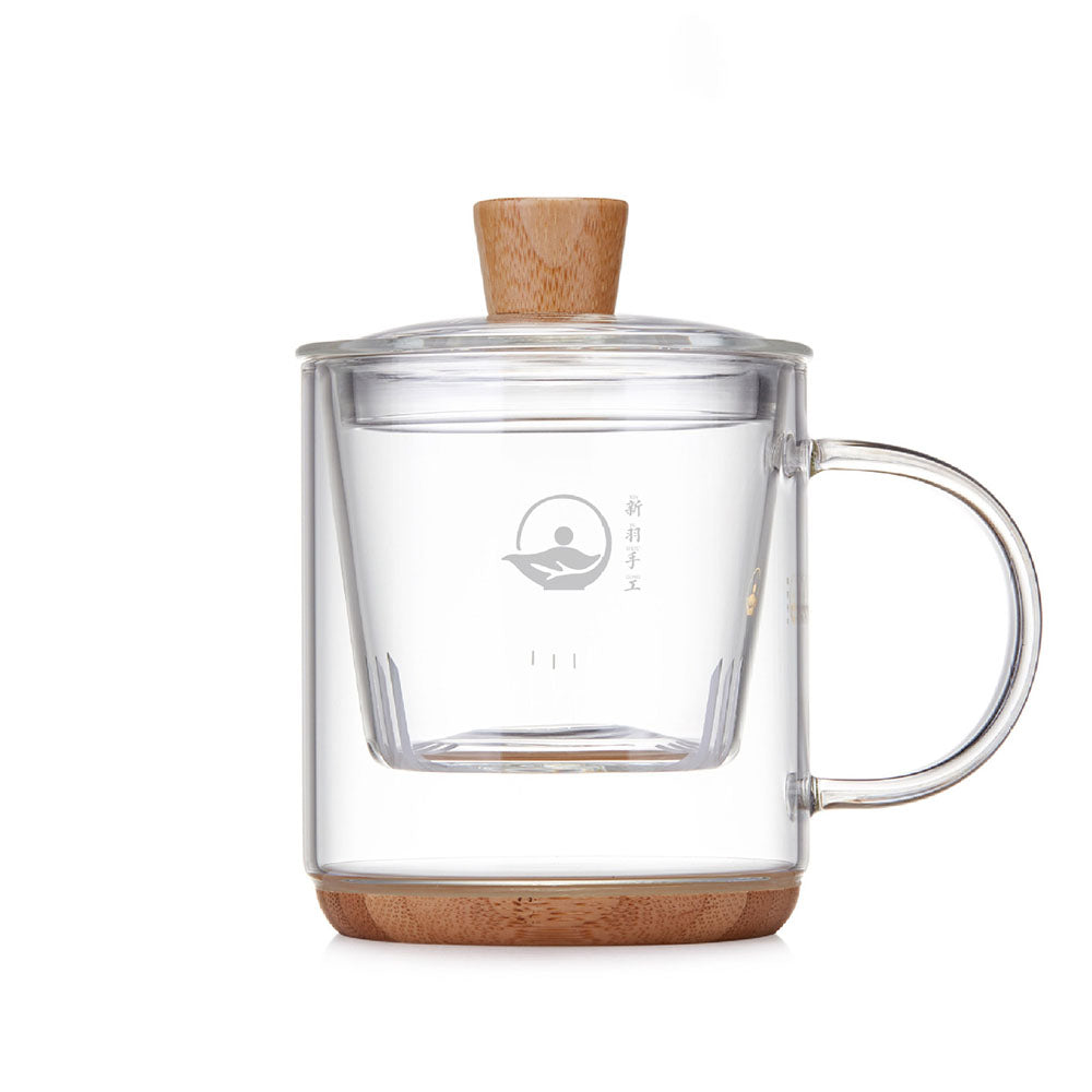 Office Glass Tea Cup With Wooden Bottom