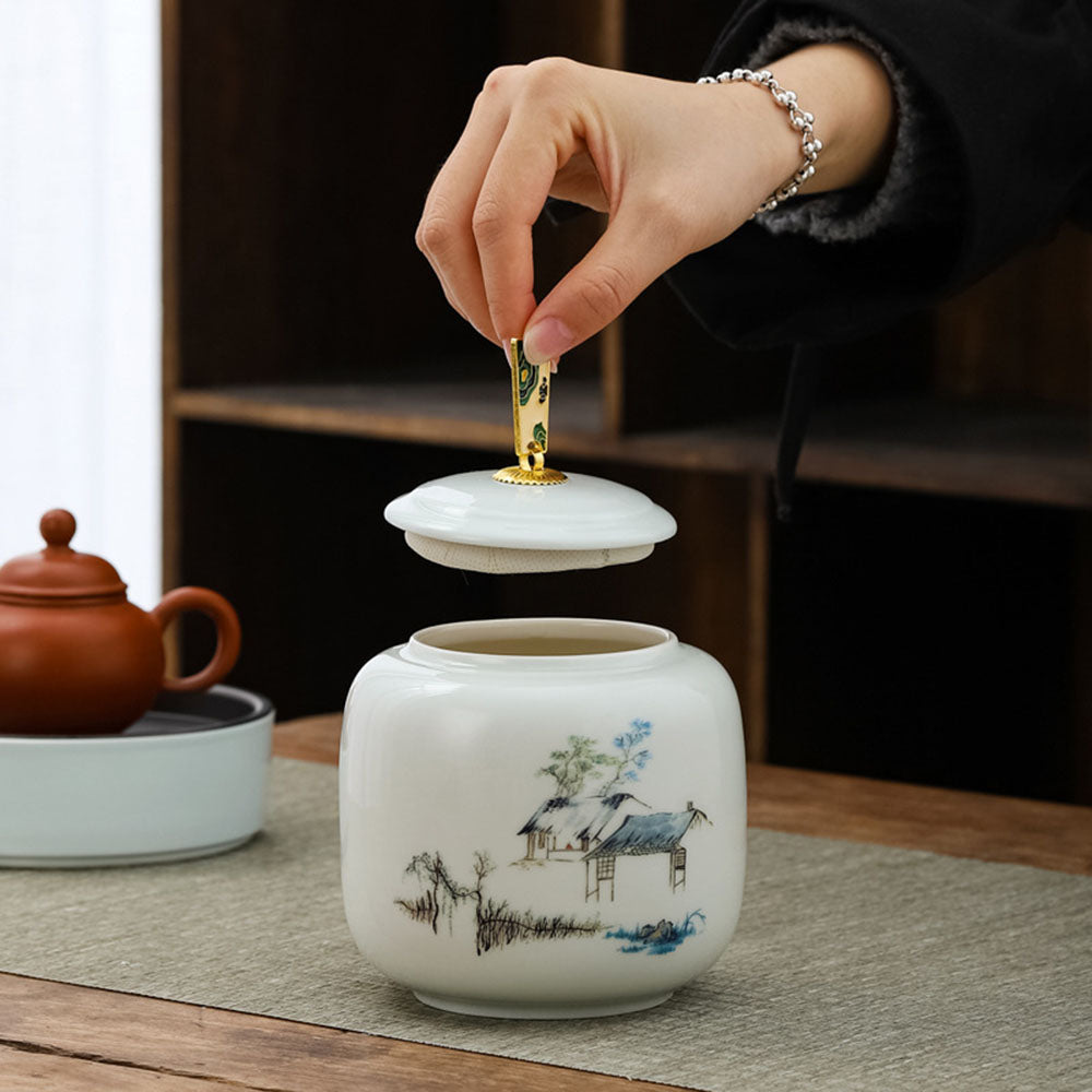 Porcelain Tea Caddies Set With Gift Bag