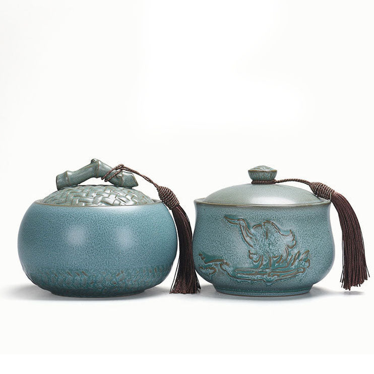 Blue Coarse Pottery Tea Caddy