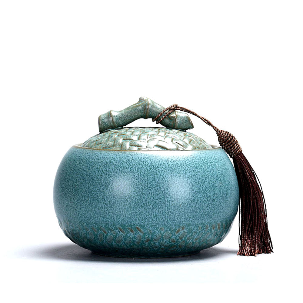 Blue Coarse Pottery Tea Caddy