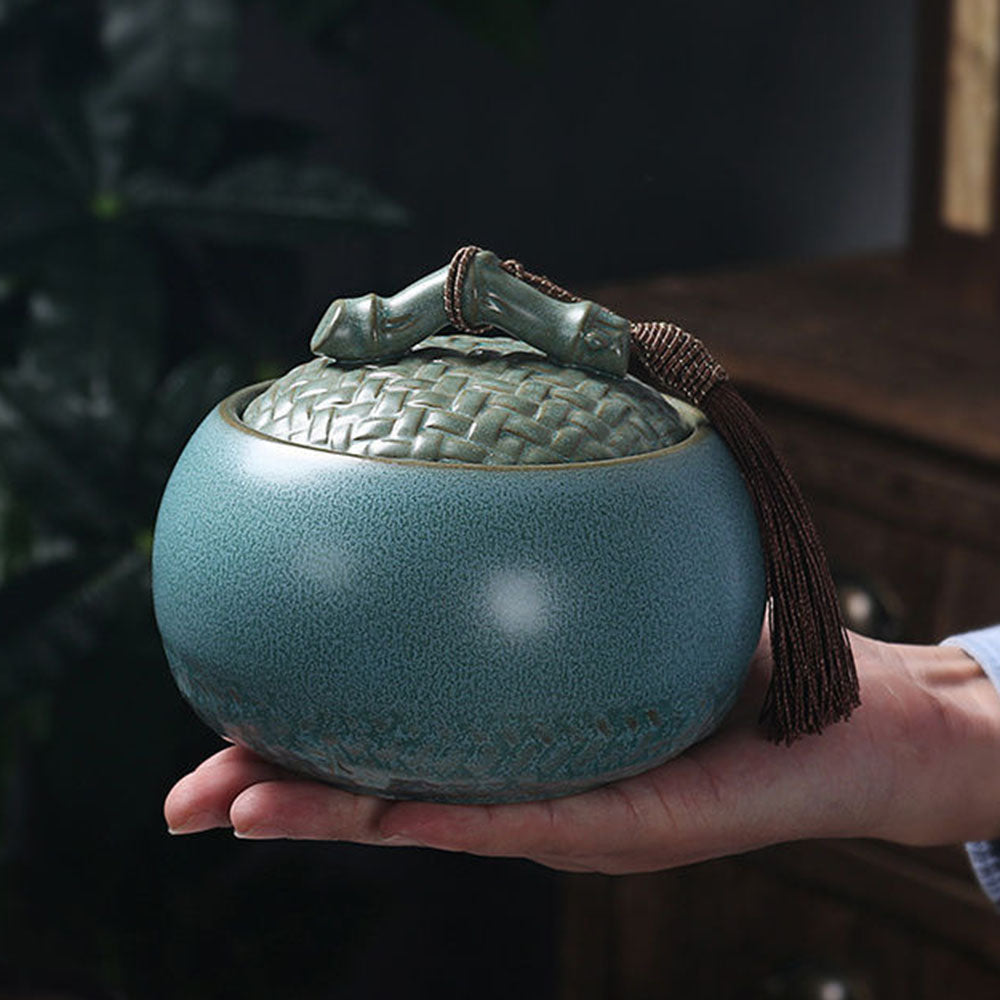 Blue Coarse Pottery Tea Caddy