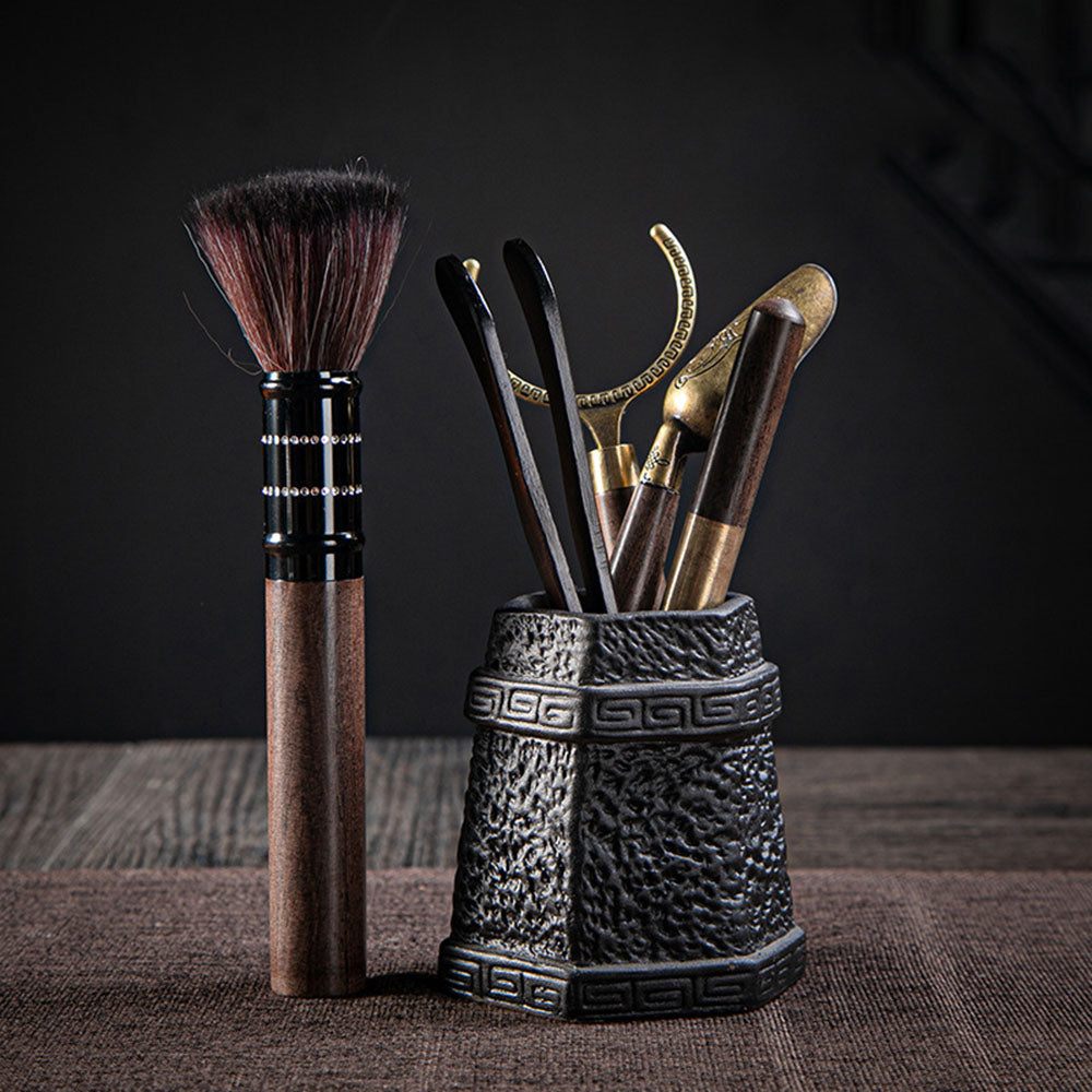 Ebony Tea Utensils Set With Stone Holder