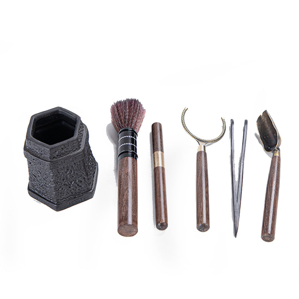 Ebony Tea Utensils Set With Stone Holder