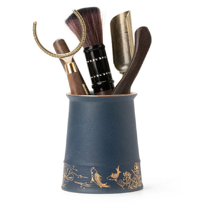 Ebony Tea Utensils Set With Ceramic Koi Holder