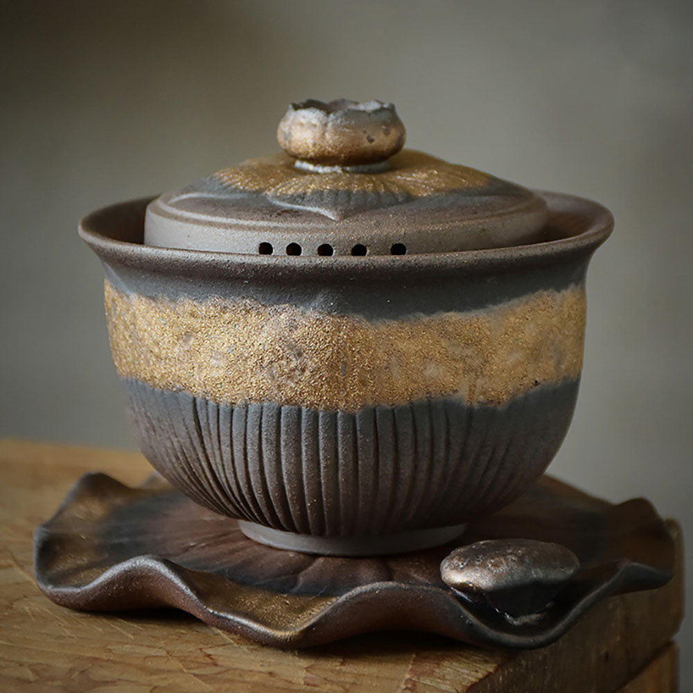 Coarse Pottery Lotus Gaiwan Teapot