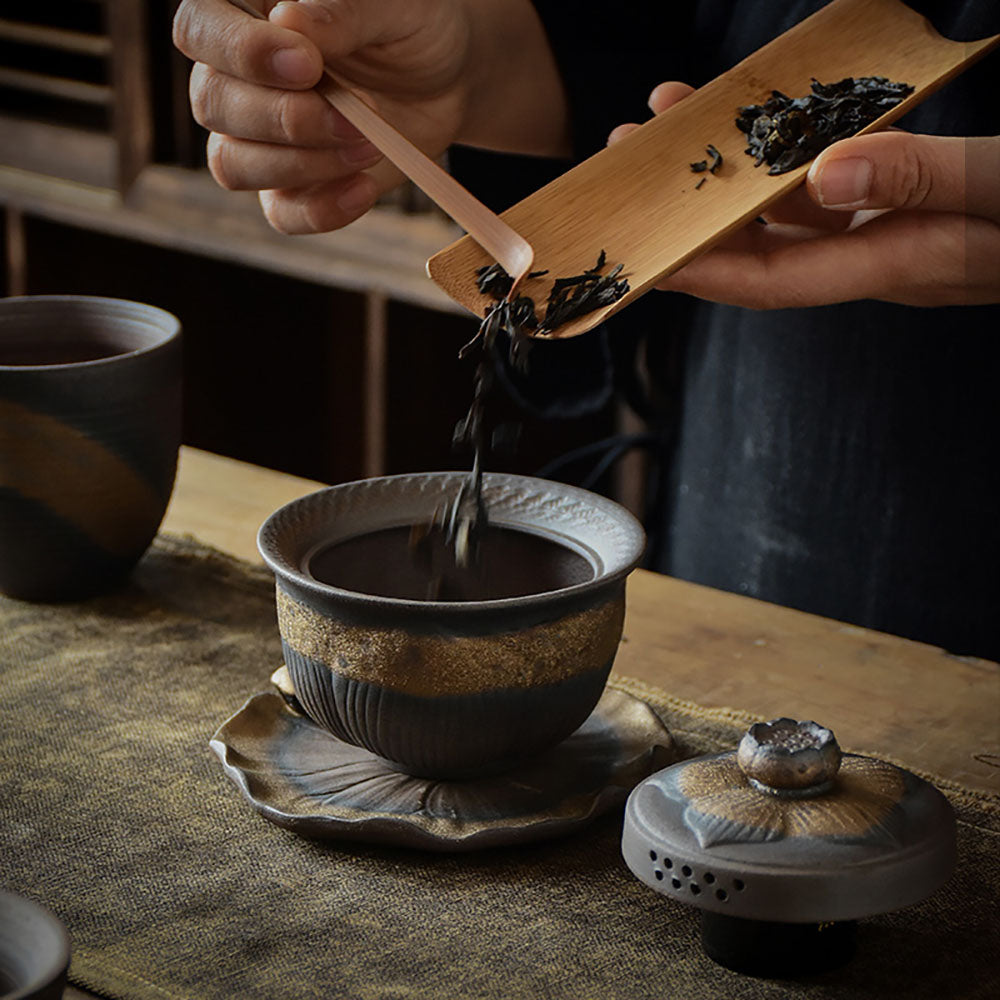 Coarse Pottery Lotus Gaiwan Teapot