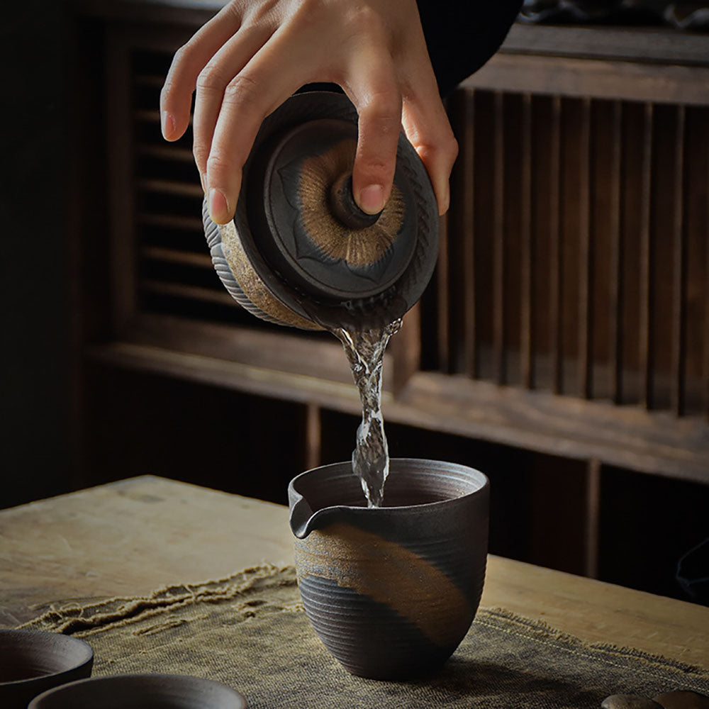 Coarse Pottery Lotus Gaiwan Teapot