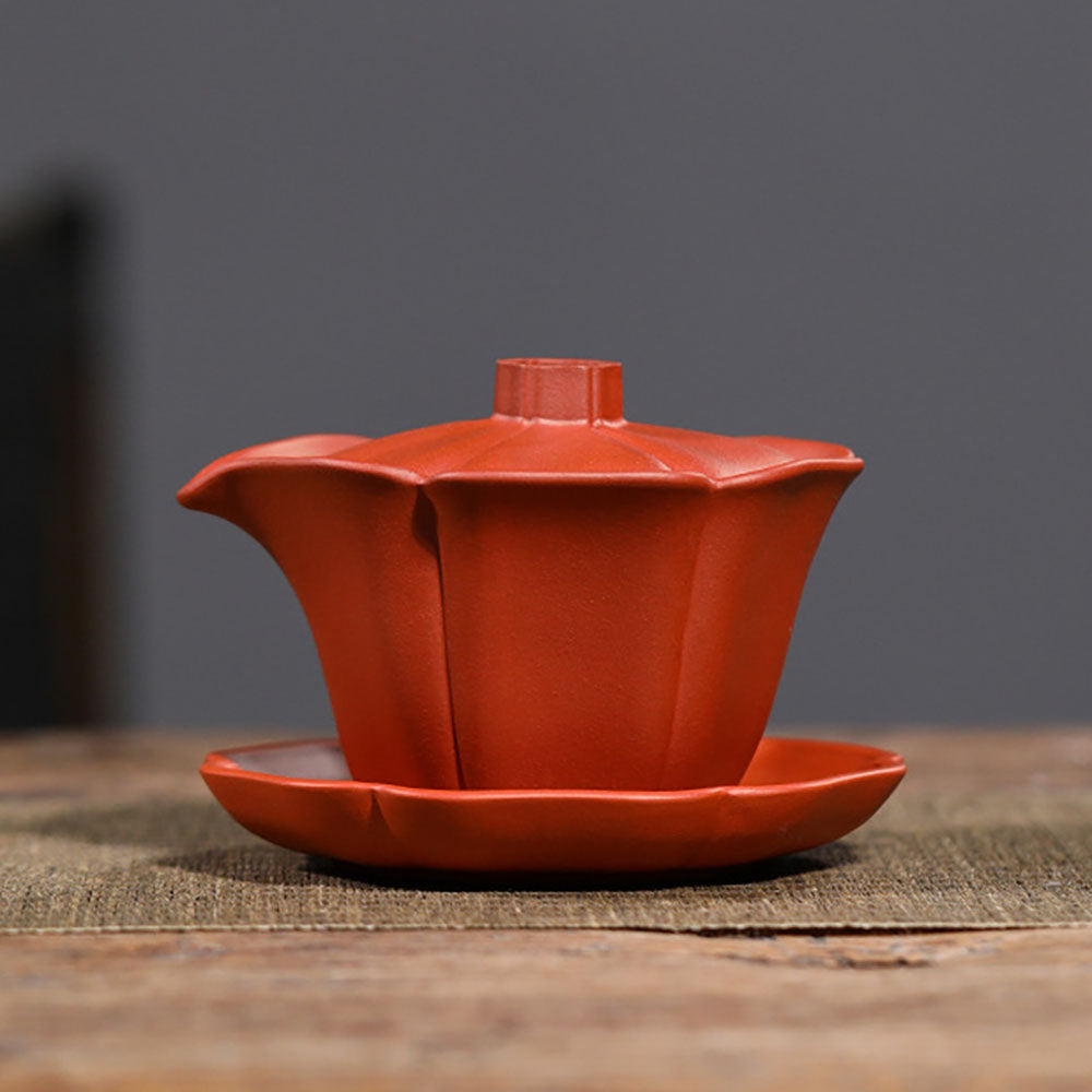 Yixing Red Clay Lotus Gaiwan Teapot