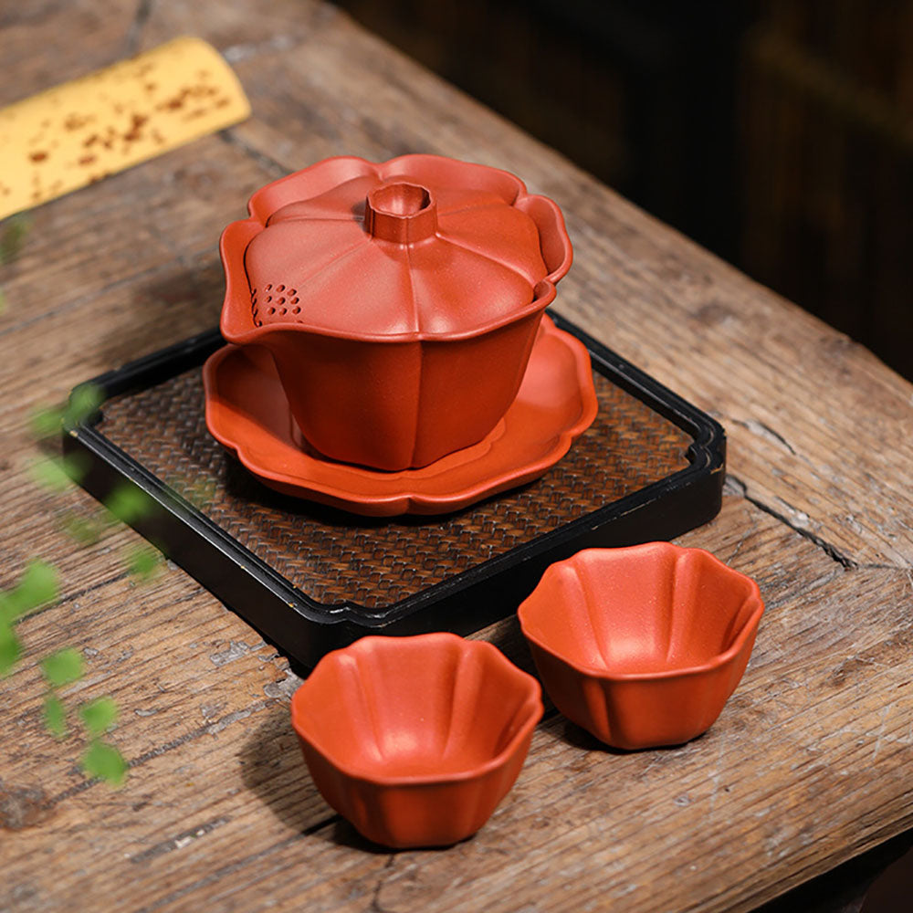 Yixing Red Clay Lotus Gaiwan Teapot