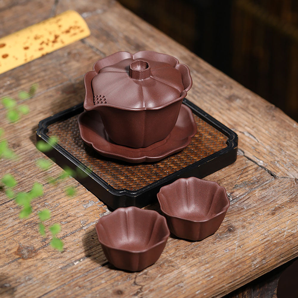 Yixing Red Clay Lotus Gaiwan Teapot