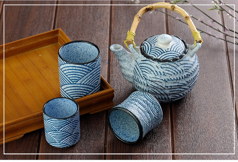 Green Ceramic and Bamboo Tea Set for Two (5 Pcs) - Honeymoon Tavern