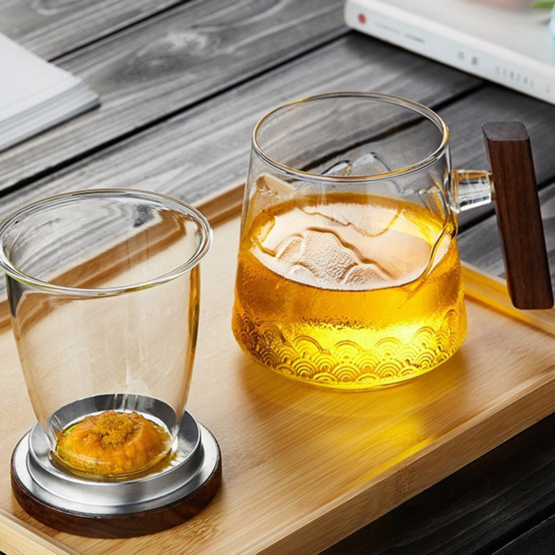 Personalized Heat-Resistant Glass Tea Cup Set with Wood Lid and