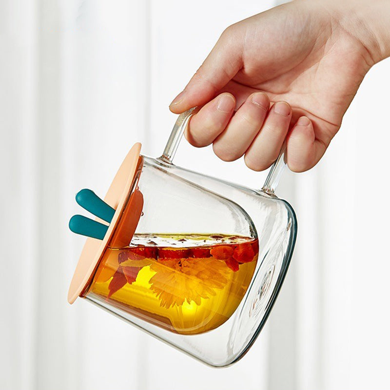 Double Wall Glass Tea Mug With Rabbit Ears